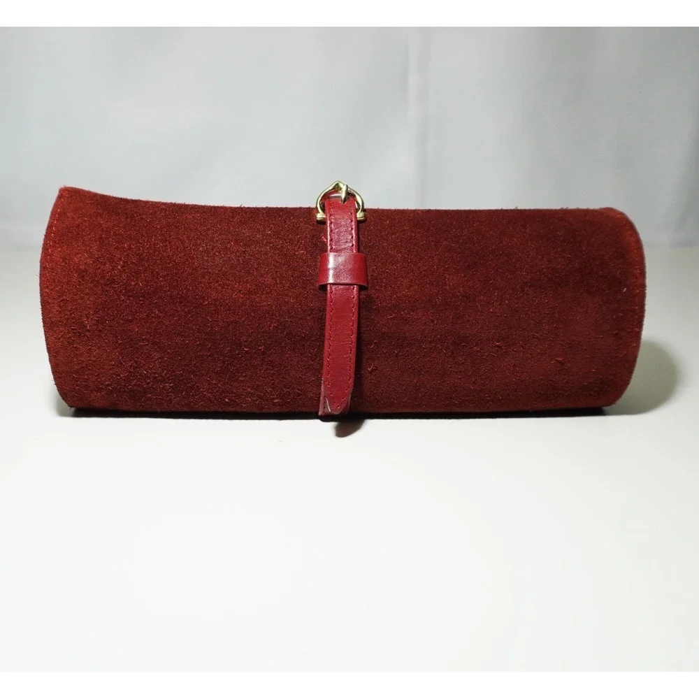 VTG 70s Les Must de Cartier Paris Burgundy Suede Jewelry Travel Bag Italy